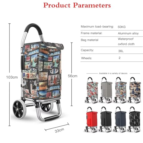 Faltbare 36-Liter-Einkaufstrolley-Tasche auf Rädern – Oxford-Stoff, einfache Lagerung, 2-Rad-Design, ideal für Lebensmitteleinkäufe und Einkaufswagen, robuste Einkaufstaschen – Bild 4
