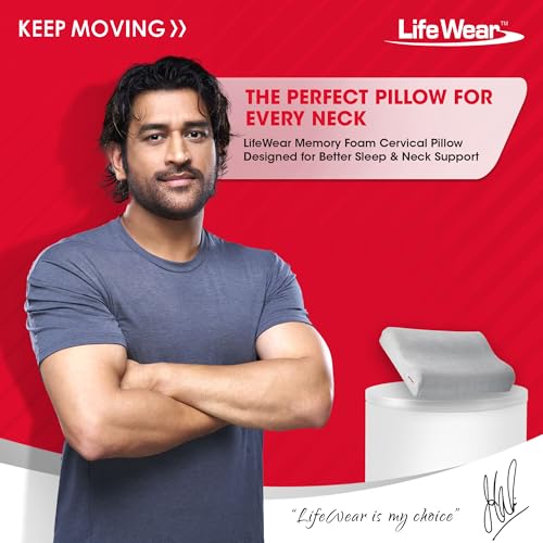 Image of LifeWear Memory Foam Cervical Pillow for Neck Pain, Contour Pillow, Supports Neck and Shoulder Pain for Sleeping, Anatomical Design, Improves Posture and Spinal Alignment, Universal Size