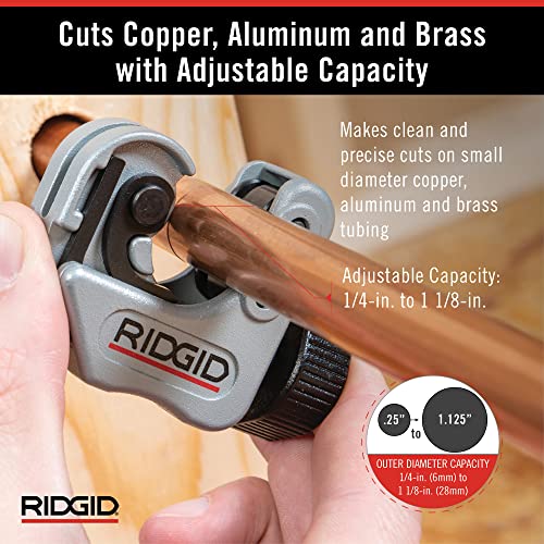 Image of RIDGID 86127 Model 118 Close Quarters AUTOFEED 1 /4 inch to 1-1 /8 inch Copper, Aluminum, Brass, and Plastic Tubing Cutter