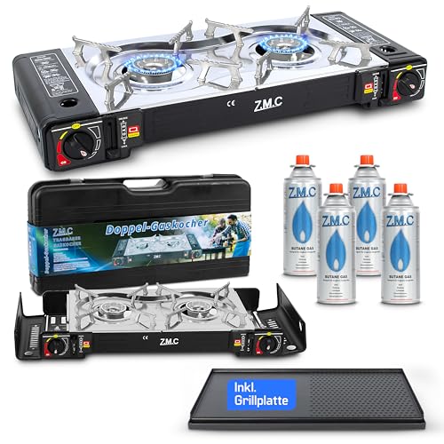 ZMC Camping Gaskocher 2-flammig inkl. Adapter für LPG Anschluss +...