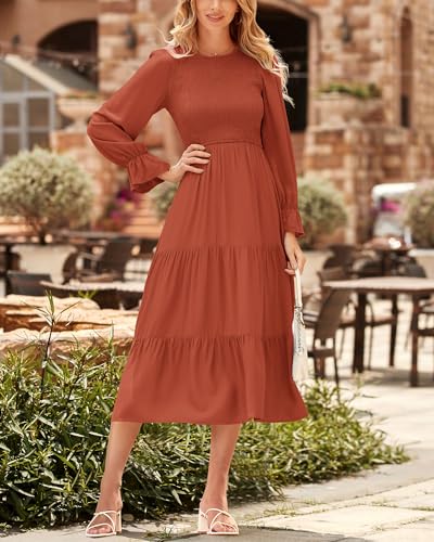 BTFBM Women Casual Long Sleeve Crew Neck Fall Dress Bohemian Relaxed Fit Floral Flowy Maxi Dresses Tiered Cocktail Dress