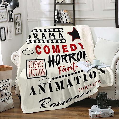 Erosebridal Movie Theme Blanket Vintage Cinema Ticket Throw Blanket Home Theater Decor Fuzzy Blanket Movie Lover Movie Theater Theme Fleece Blanket Retro Cinema Style Sherpa Blanket 30“x40