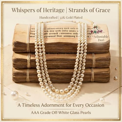 Image of Mansiyaorange Long Triple Layered Pearl Necklace for Women Fashion Statement Jewelry Set