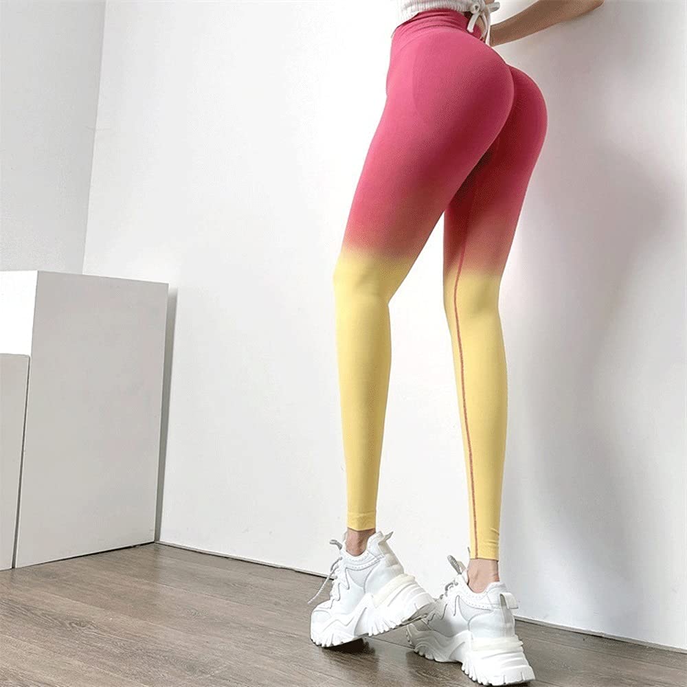 Spodnie do jogi Damskie bezszwowe spodnie do jogi Rajstopy Legginsy Sport Fitness Legginsy na siłownię dla kobiet Gradientowe spodnie sportowe do ćwiczeń Damskie (różowe i fioletowe M)
