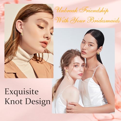 SANDOO I Couldn't Tie The Knot Without You Bridesmaid Earrings - Gold Set of 6 - Knot Earrings Stud for Bridesmaid Proposal Box Stuffers4