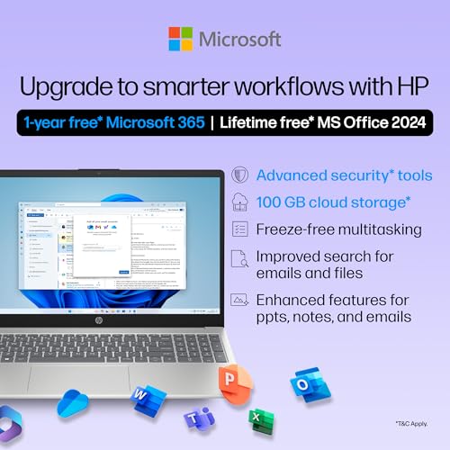 Image of HP 15, 13th Gen Intel Core i3-1315U (8GB DDR4, 512GB SSD), Anti-Glare, Micro-Edge, 15.6'' /39.6cm, FHD, Win 11, M365 Basic(1yr)* Office2024, Silver, 1.59kg, fd0465TU, UHD Graphics, FHD Camera Laptop