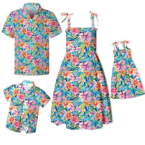Image of SANGTREE Family Matching Hawaiian Outfits , Casual Beach Travel Clothes ,Vacation Clothing Set for Women & Men & Girls & Boys