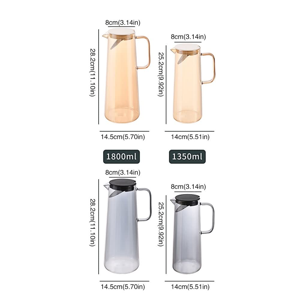 Pichets À Boissons, Pichets À Eau en Verre, Pichets Ménagers, Grands Récipients À Boissons, Théières D'Été, Adaptés Au Thé, Aux Boissons, Au Lait, Aux Jus De Fruits, À La Limo.B-1.8 litres