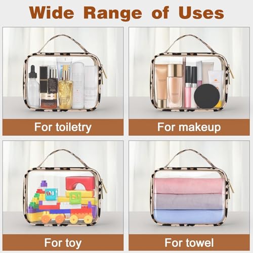 Image of Wedama Clear Toiletry Bag, 2 Pack Clear Makeup Bags with Handles, Large Travel Bags PVC Cosmetic Bag for Women and Men, Carry on Airport Airline Compliant Bag, Leopard Print