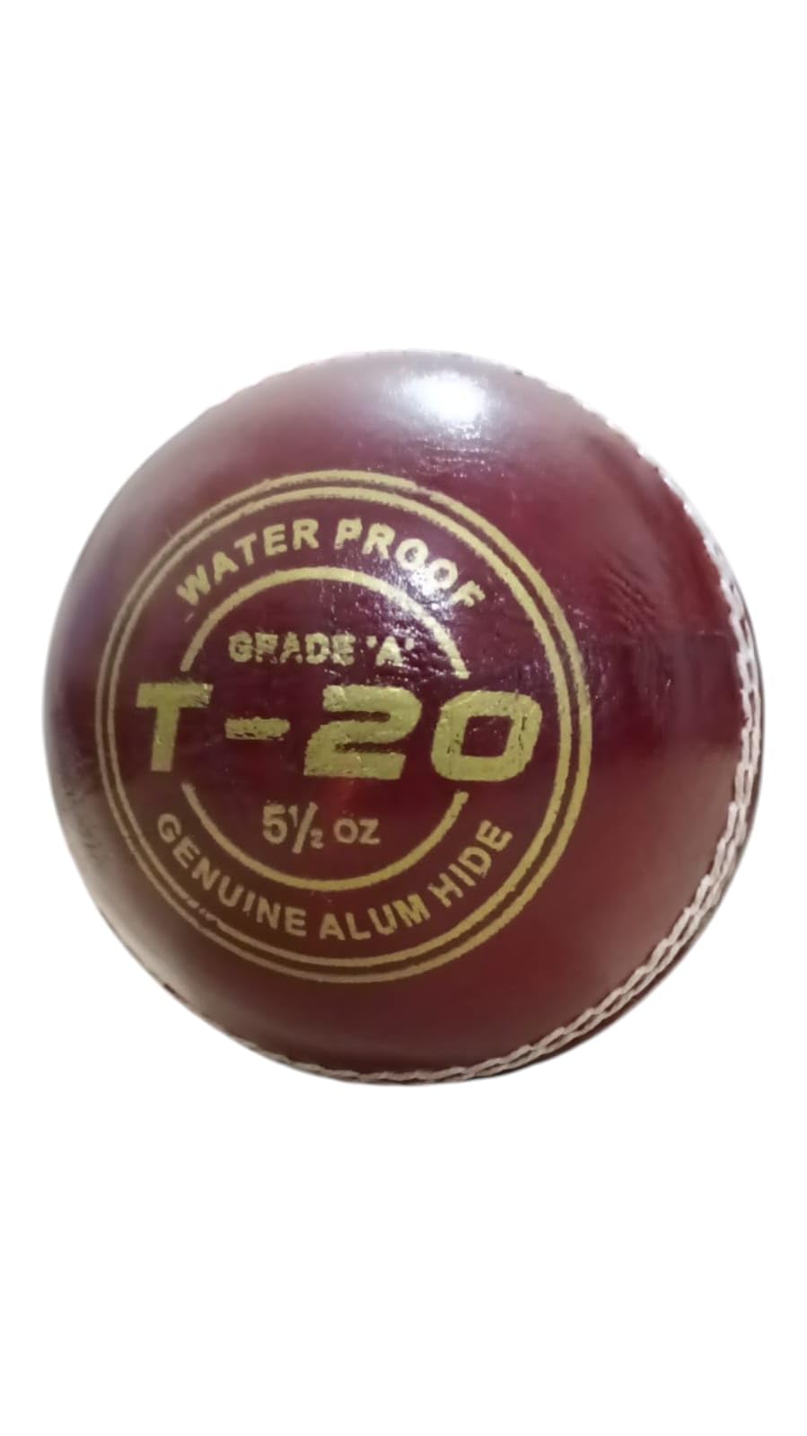 T-20 Professional Grade A Leather Cricket Ball, Maroon, 4-Panel Design with Raised Seam, Water Proof, 156g, Adult Size, 8cm Diameter-picture-10