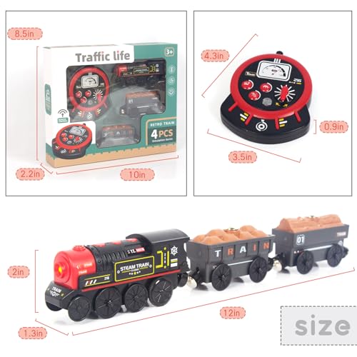 Motorized Train for Wooden Track, Remote Control Train with Magnetic Connection, Battery Operated Locomotive Trains for Toddlers, Compatible with Thomas, Brio, Chuggington - Thumbnail 3