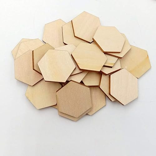 Miniatura 6 de 50 piezas de madera hexagonales de 1.969 in con forma de madera hexagonal sin terminar, formas recortadas para manualidades, adornos para proyectos