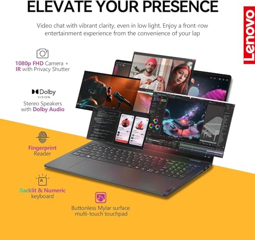 Image of Lenovo Yoga 7i 2 in 1 Laptop Touchscreen, 16 inch FHD+ 360 Foldable Touch Screen Convertible, Intel Core Ultra 7, Windows 11, 16GB DDR5 RAM 1TB SSD, Backlit 10-Key, Fingerprint