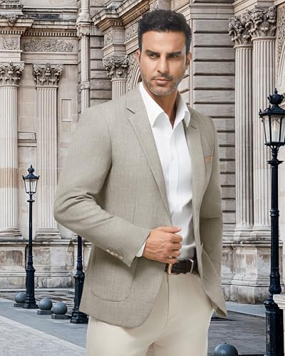 WULFUL Men's Herringbone Blazer Jacket Lightweight Casual Sport Coat One Button Suit Jackets3