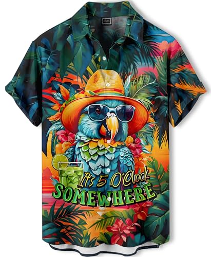 DADDYLOCO Hawaiian Shirt Its 5 OClock Somewhere Tropical Parrot Print Button Down Short Sleeve Regular Fit