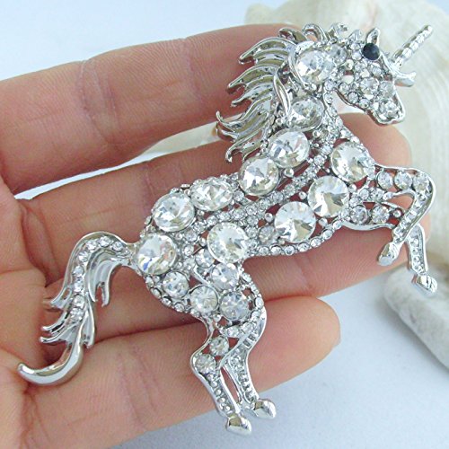Image of Unique Animal Unicorn Horse Brooch Pin Pendant Austrian Crystal BZ6172