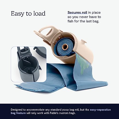 Fable Waste Bag Holder - Poop Bag Case Made From Lightweight Silicone - Dual Attachment Points, Secure To Any Leash - Twist Off Cap & Anti-Spin Interior - Includes 3 Bag Rolls (45 Waste Bags), Blush #TOP2