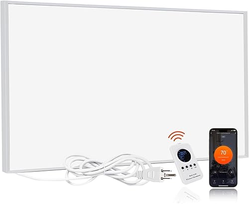 Miniatura 1 de Calentador de espacio para uso en interiores, 600 W, panel de calefacción infrarrojo inteligente montado en la pared con termostato, protección