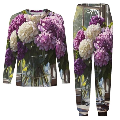 Beautiful Peonies Flowers Pajama Set Long Sleeve Lounge Sets Sleepwear 2 Pjs Nightwear for Men Women3