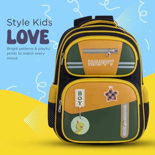 Image of School Bag for Kids Boys & Girls 5-10 Years - Cute Cartoon Dinosaur Backpack Large Capacity Waterproof School Bag with Bottle Pocket Multi-Compartment Lightweight Bag for Nursery & Primary
