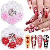 2 Boxes Heart Nail Art Charms TOROKOM 3D Nail Art Rhinestones Rose Nail Art Jewelry Gems Diamonds Re
