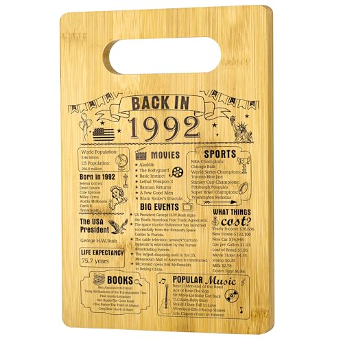 34th Birthday Gifts For Women or Men, Back In 1992 Cutting Board 34th Birthday Decorations, 34 Year Old Anniversary Birthday Gifts For Wife Husband Mom Dad