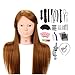 Neverland Cabeza de Maniquí Para Practicar Peluquería y Maquillaje, de 24", Color Marrón, Pelo 50% Peluqueria Pelo Natural, Con Función Maquillaje, Juego de Trenzas Para Peinar, Incluye Abrazadera