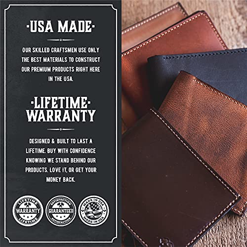 Main Street Forge Bifold Leather Wallet For Men | Made in USA | Mens Bifold Wallets | American Made | Tobacco Snakebite Brown3
