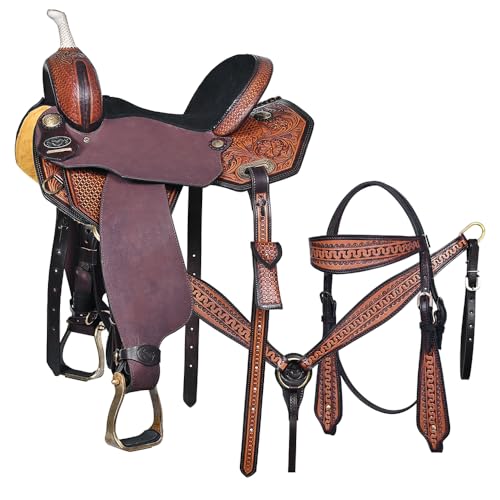 HILASON Comfytack 17 in Western Saddle Leather Trail Horse Tack Set Brown | Western Saddle | Saddle for Horses | Horse Tack Set