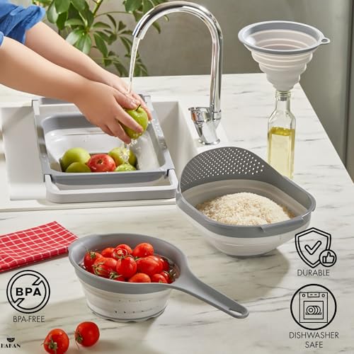 Collapsible Colanders for Kitchen | Strainer with Handle, Over Sink Collander, Rice Strainer | 4 Pcs by Hakan - Used condition - Image 2