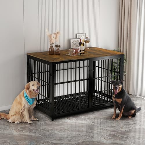 BingoPaw Hundekäfig Möbel XXL Hundeschrank: Hundebox XXL für Große Hunde 120cm, Modern Hundehaus TV Schrank Hundekiste mit Holz Beistelltisch und herausnehmbar Tablett, 120×77×81.5cm Schwarz
