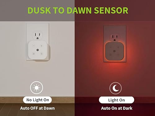 Miniatura 4 de Paquete de 2 temporizadores de sueño para niños, luz nocturna roja, enchufe a la pared, adulto, sensor de luz, regulable, pasillo, luces de escalera