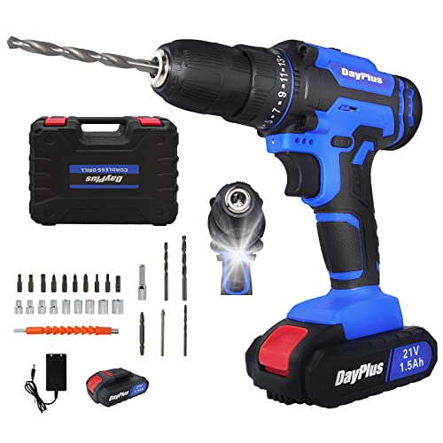 21-Volt Bohrer 2-Speed elektrische Akku Bohrer/Treiber Schraubendreher Bits Set, 3/8-Zoll Keyless Chuck, 25+1 Drehmomenteinstellung, 2-Geschwindigkeit, 26pcs Bohrer, 1500mAh Batterie, LED-Licht – Bild 6