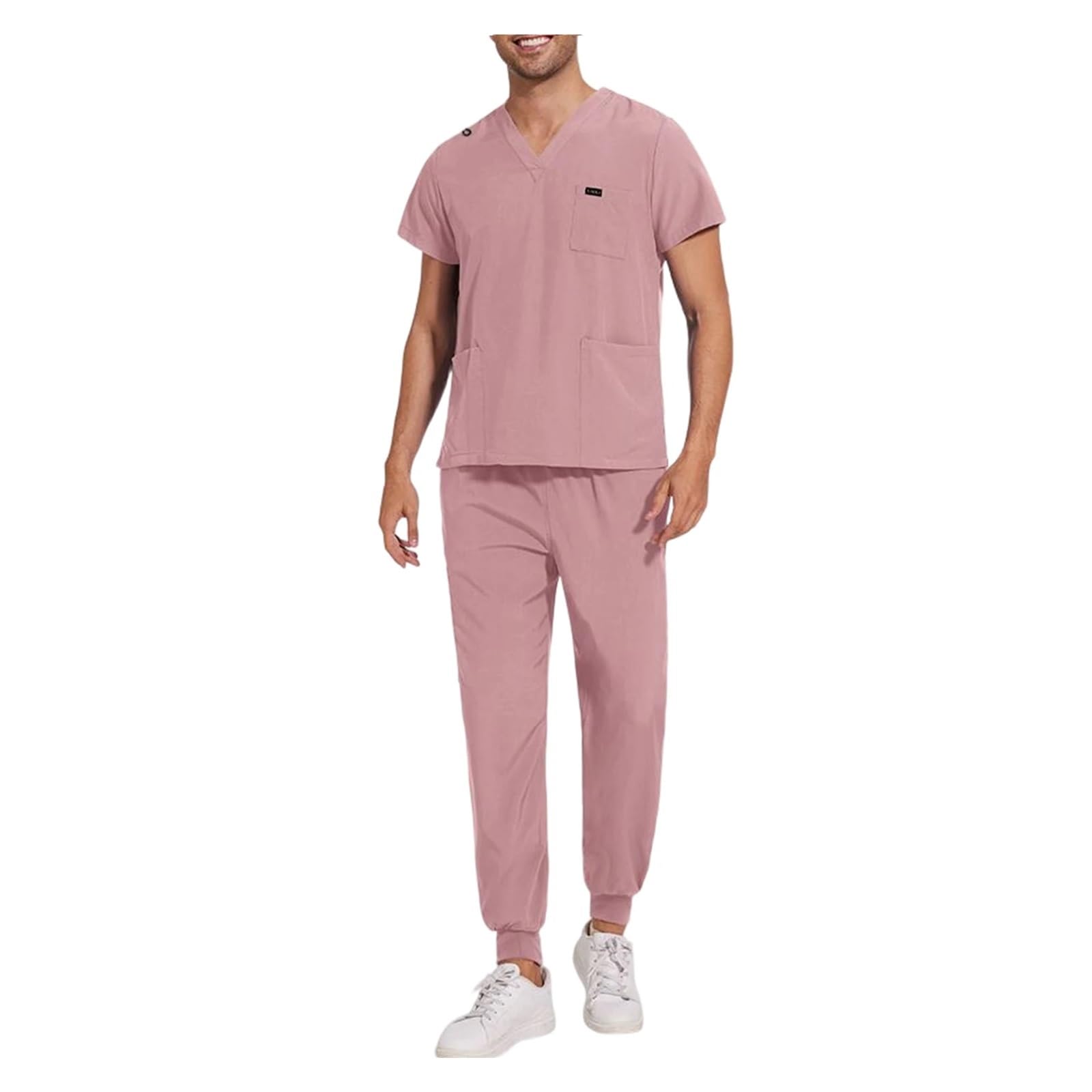 Top de Trabajo, Pantalones, Uniformes médicos for Enfermera, Conjunto enfermería Unisex, Ropa Trabajo for Hombre, Bata for para AtencióN MéDica, SalóN De Belleza(Pink,XL)