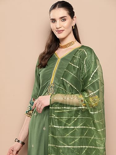 Image of INDO ERA Women's Cotton Blend Embroidered Straight Kurta Pant With Dupatta Set (23Aug271)