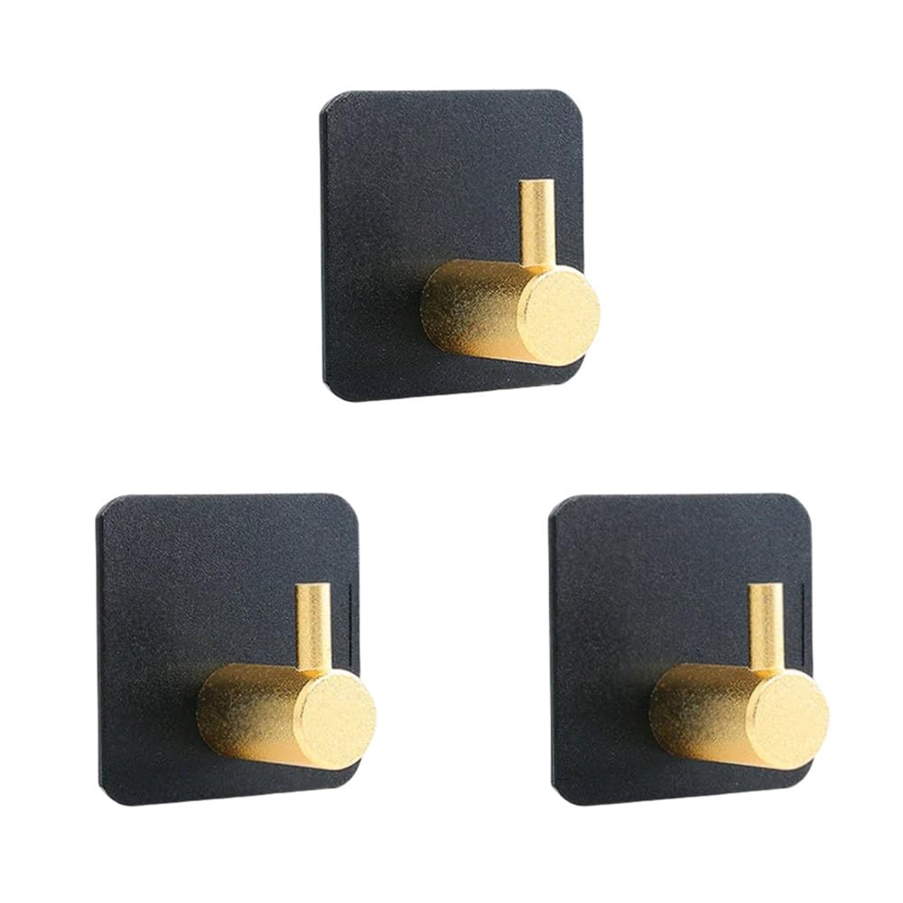 LCANALLYMS Wall hooks, Coat Hook Bathroom Hooks 1/2/3PCS Black Gold Hanging Towel Holder No Drill Organaizer Accessories(3pcs Black Gold)
