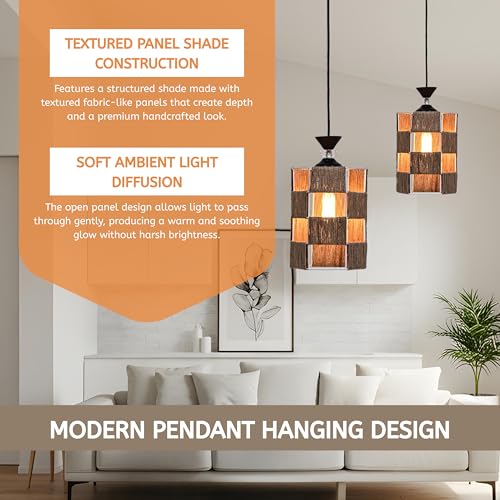 Image of Groeien Crystal Jute Weave Metal Hanging Pendant Ceiling Lamp Fixture | Chandelier for Home, Indoor, Outdoor,Living Room, Bedroom(Bulb Included)(JuteWeave, 1)