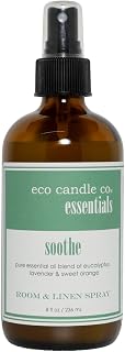Eco Candle Co. Essentials Room & Linen Spray, Soothe, 8 fl. oz. - Scents Of Lavender, Eucalyptus, & Orange - Recycled Amber Glass Bottle, No Propellents, Pure Essential Oil Blends, Pump