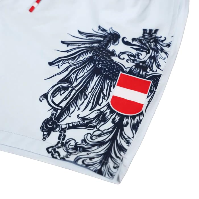 Hoamatkult Badehose Österreich Adler – schnelltrocknend, 4-Wege-Stretch, wasserabweisend, elastischer Bund mit Kordelzug, Herren Sommer Shorts