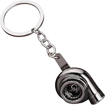 Car Turbo Keychain, Metal Mini Electric Spinning Turbocharger Vehicle Key Fob, Auto Turbine Keyring, Universal Fit Gun Black