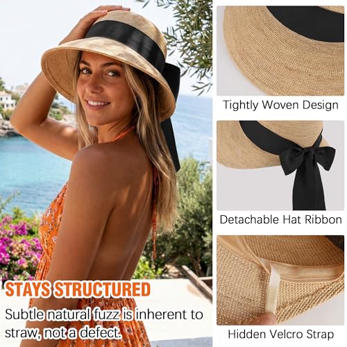 Sombrero de rafia con cinta ancha para mujer miniatura 4