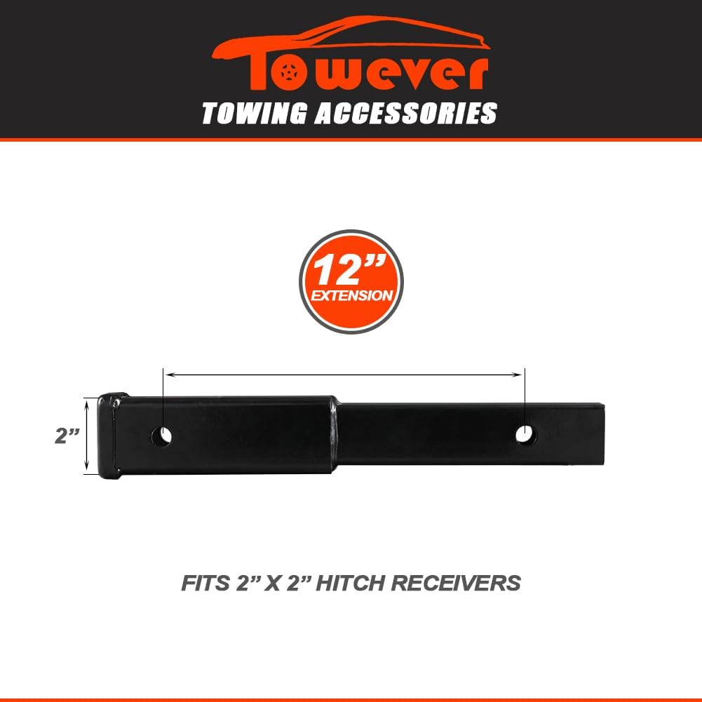 84433P Towever Trailer Hitch Extender 12 Inch Extension Receiver Tube with Pin and Clip, 12 inches Length, 3,500 lbs. GTW