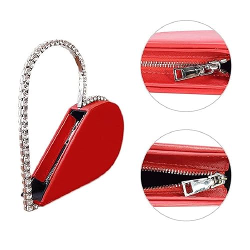 Women's Evening Clutch Bag Diamond Red Heart Evening Clutch Heart Shape Frame Wedding Party Purse Handbag For Women (Silver) #TOP3