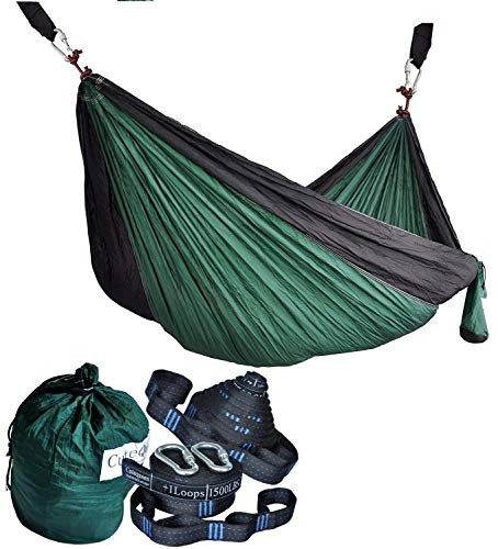 Cutequeen Dark green/Black Hammock with Tree Straps Garden Outdoor Camping Hammocks Nylon Lightweight Multifunctional Parachute for Park,Backyard,Traveling,Backpacking,Yard,Beach