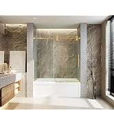 Frameless Bathtub Shower Door, 56"-60" Wide, 60" High, 3/8" (10mm) Clear Tempered Glass, Noiseles...
