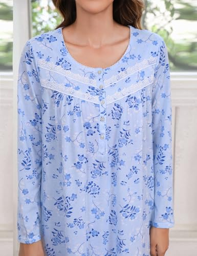 Image of IZZY + TOBY Nightgowns for Women Long Sleeve Soft Cotton Long Warm Nightdress Kintted Night Gown