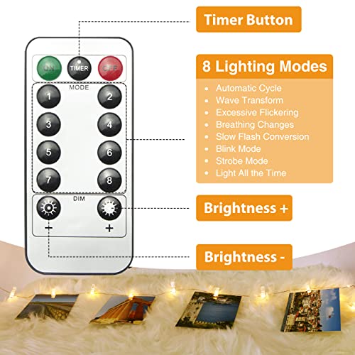 slochi Foto Lichterkette, 5M 50LED USB Fotoclips mit Klammern für Fotos 8 Modi mit Fernbedienung Bilder für Zimmer Wohnzimmer Weihnachten Hochzeiten Warmweiß