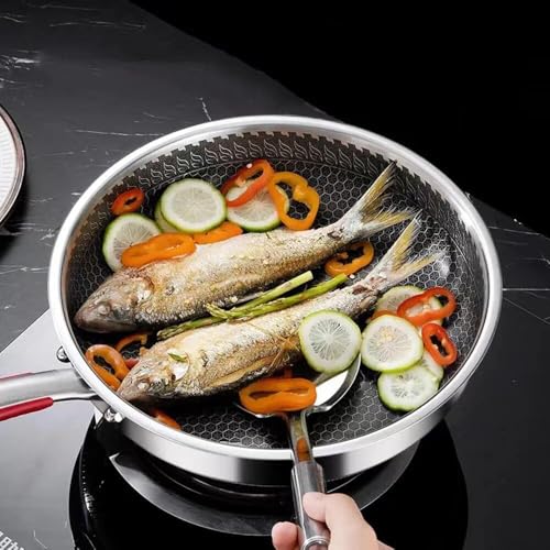 Image of 32CM Stainless Steel Honeycomb Frying Pan with Ceramic Coating, Induction Compatible Triply Fry Pan, Non-Toxic Omelette & Stir Fry Pan, Metal Utensil Safe, Dishwasher & Oven Safe Cookware