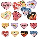 8 peças de adesivos pequenos autoadesivos em tecido de poliéster bordado em forma de coração adesivos para jaquetas, chapéus, mochilas, jeans, reparo, acessórios de decoração de fantasia, 40 x 46 x 2