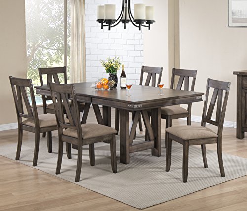 Kings Brand Furniture Brown Wood Rectangle Dining Room Table & 6 Chairs